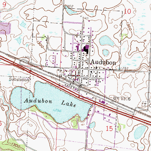 Topographic Map of Audubon Volunteer Fire Department, MN