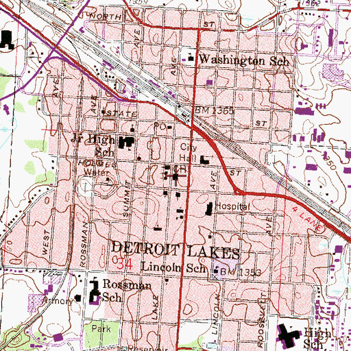 Topographic Map of Becker County Courthouse, MN