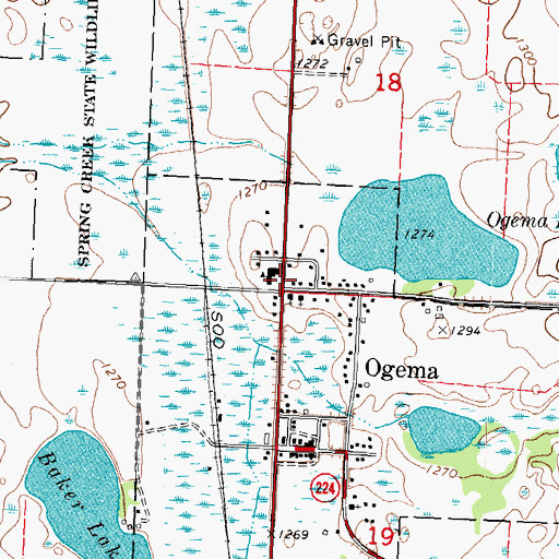 Topographic Map of Ogema Elementary School, MN