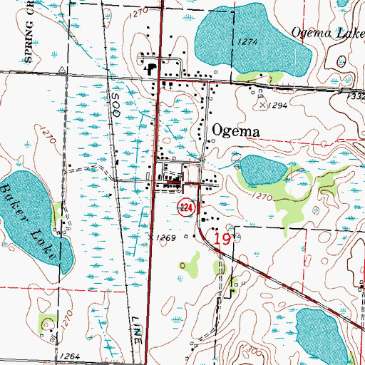 Topographic Map of Ogema Post Office (historical), MN
