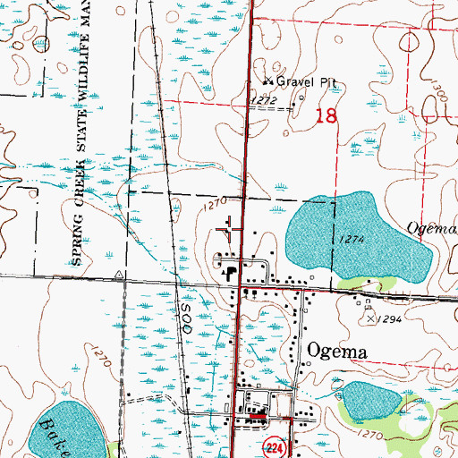 Topographic Map of Ogema Fire Department, MN