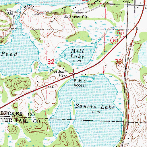 Topographic Map of Sauers Lake Rest Area, MN