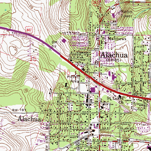 Topographic Map of Alachua Post Office, FL