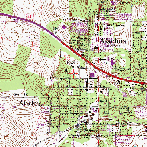 Topographic Map of Alachua Police Department, FL
