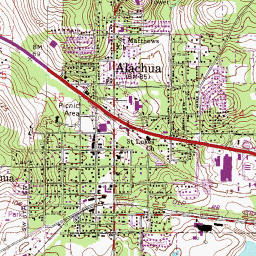 Topographic Map of Alachua County Fire Rescue Station 21, FL