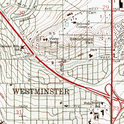 Topographic Map of First Southern Baptist Church of Westminster, CO