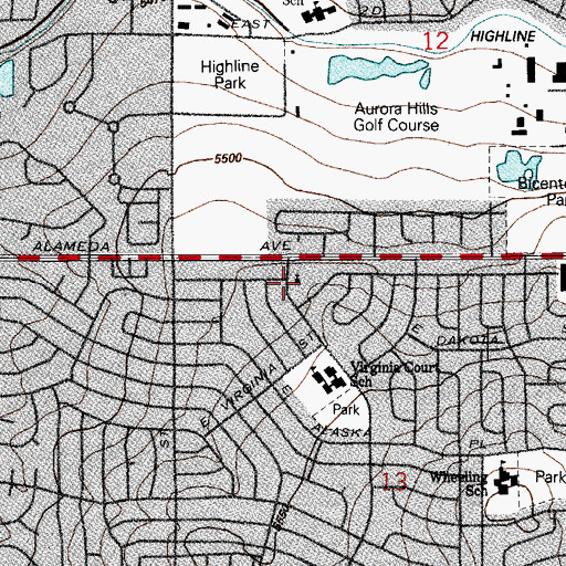 Topographic Map of Aurora Hills Baptist Church, CO