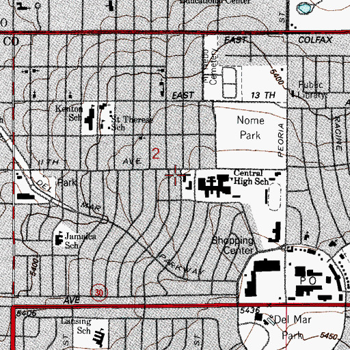 Topographic Map of Burns Memorial United Methodist Church, CO