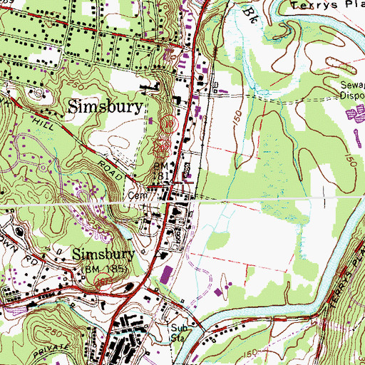 Topographic Map of Simsbury, CT