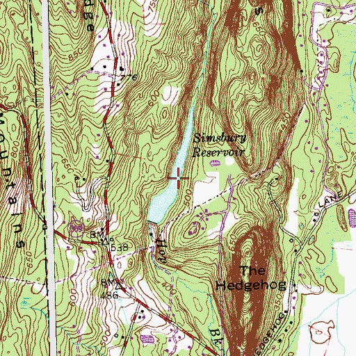 Topographic Map of Simsbury Reservoir, CT