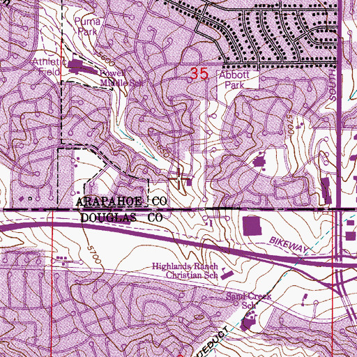 Topographic Map of Highlands Baptist Church, CO