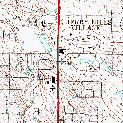 Topographic Map of Cherry Hills Village City Hall, CO
