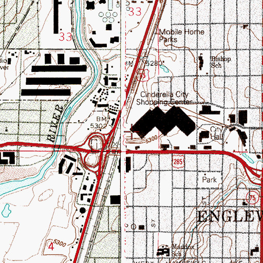 Topographic Map of Englewood City Hall, CO