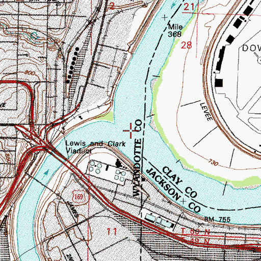 Topographic Map of Kansas River Bend, KS