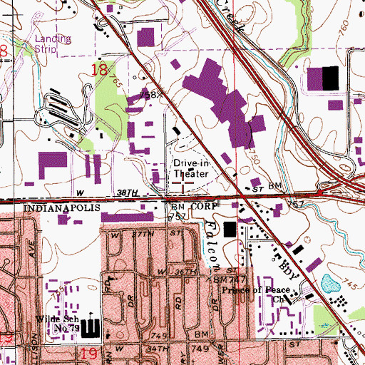 Topographic Map of Lafayette Shoppes Shopping Center, IN