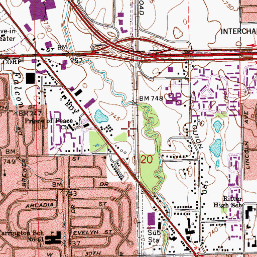 Topographic Map of Lafayette Place Shopping Center, IN