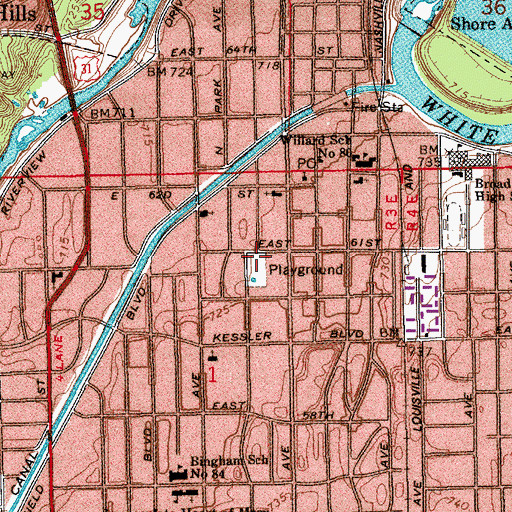 Topographic Map of Sixtyfirst And Broadway Park, IN