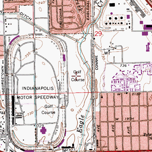 Topographic Map of Brickyard Crossing Golf Course, IN