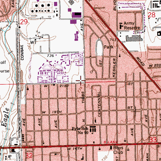 Topographic Map of Tibbs And 21st Street Park, IN