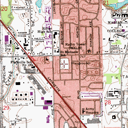 Topographic Map of Moreland Park, IN