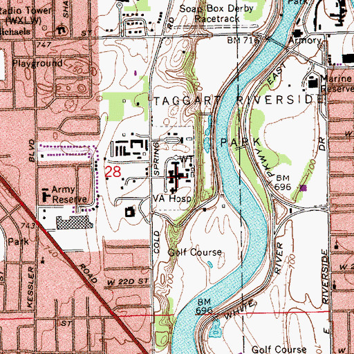 Topographic Map of Larue D Carter Memorial Hospital, IN