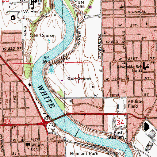 Topographic Map of South Grove Golf Course, IN