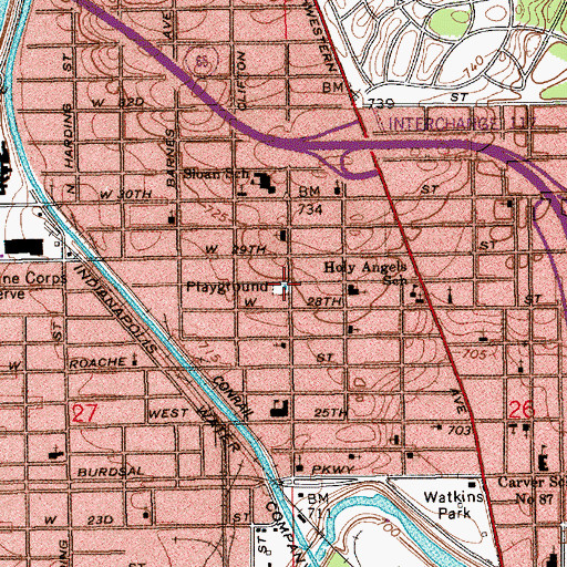 Topographic Map of Frank Young Park, IN