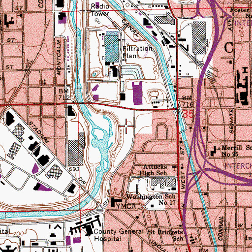 Topographic Map of Fall Creek And 16th Street Park, IN
