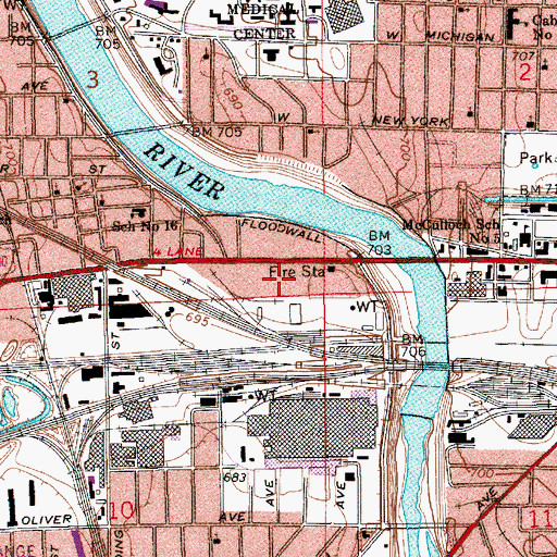 Topographic Map of White River State Park, IN