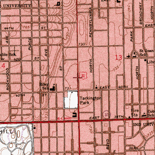 Topographic Map of North Meridian Street Historic District, IN