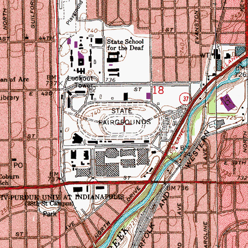 Topographic Map of Indiana State Fairgrounds, IN