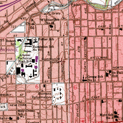Topographic Map of Woodruff Community Center, IN