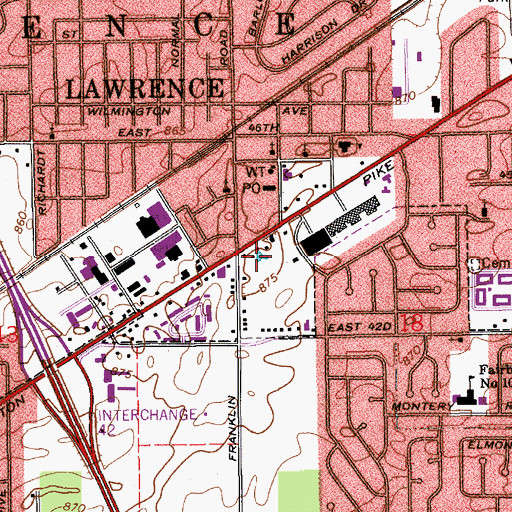 Topographic Map of Pendleton Pike Shoppes Shopping Center, IN
