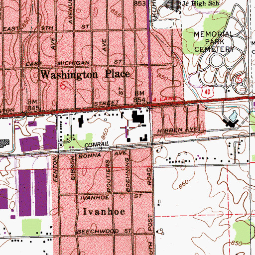 Topographic Map of Washington Street Shopping Center, IN