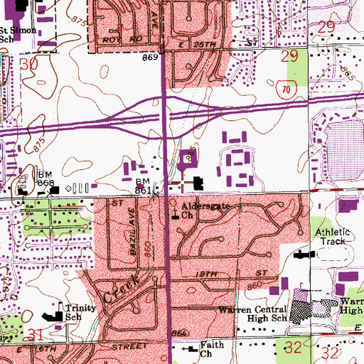 Topographic Map of Post Plaza Shopping Center, IN
