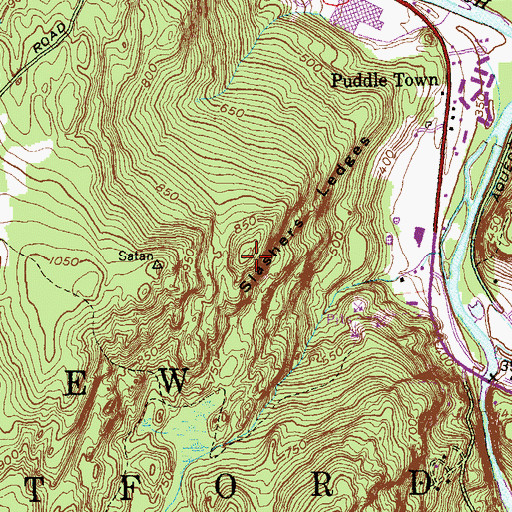 Topographic Map of Slashers Ledges, CT
