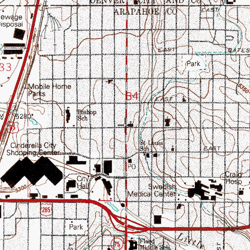 Topographic Map of First Baptist Church of Englewood, CO