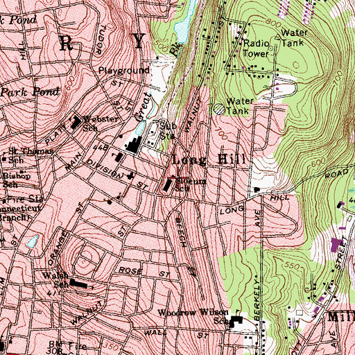 Topographic Map of Slocum School, CT