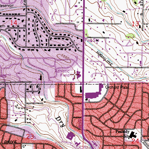 Topographic Map of Mission Hills Church, CO