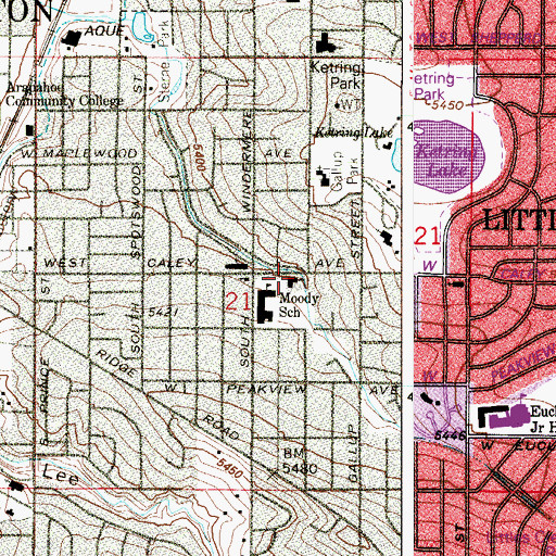 Topographic Map of Littleton Baptist Church, CO