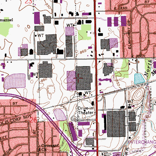 Topographic Map of Shadeland Community Center, IN