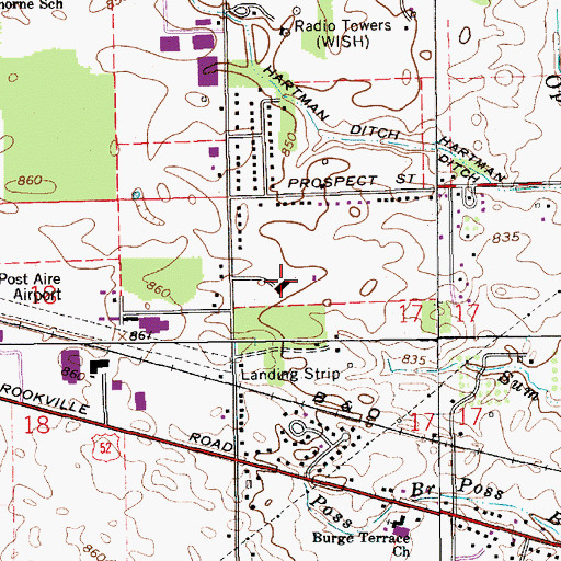 Topographic Map of Post Road Commerce Park, IN