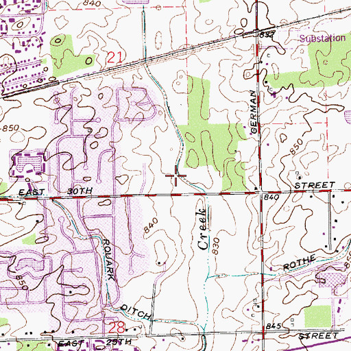 Topographic Map of German Church And East 30th Street Park, IN