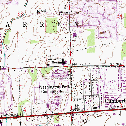 Topographic Map of East Ridge Elementary School, IN
