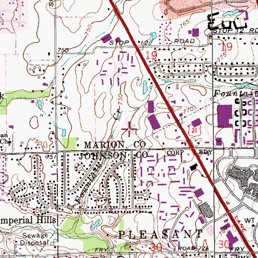 Topographic Map of Community Hospital South, IN