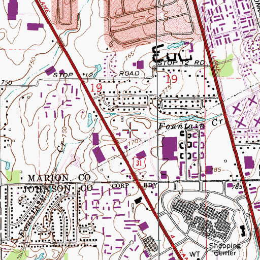 Topographic Map of Greenwood Corner Shopping Center, IN