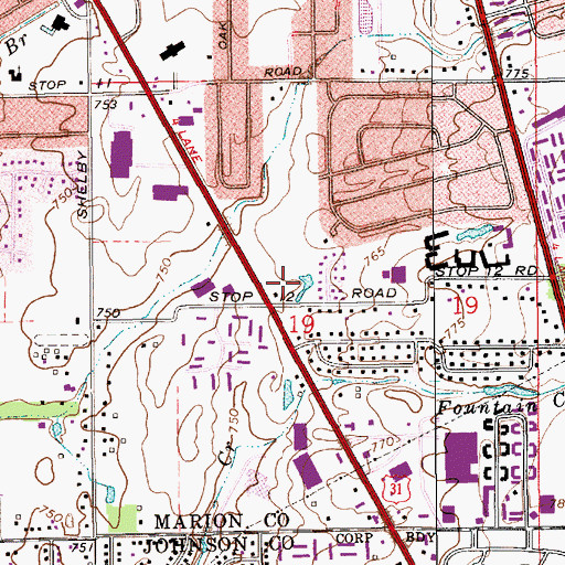 Topographic Map of Greenwood Shoppes Shopping Center, IN