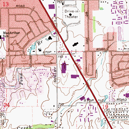 Topographic Map of Greenwood Point Shopping Center, IN