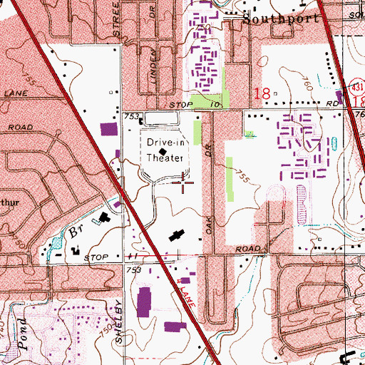 Topographic Map of Greenwood Place Shopping Center, IN