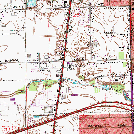 Topographic Map of Bluff Park, IN